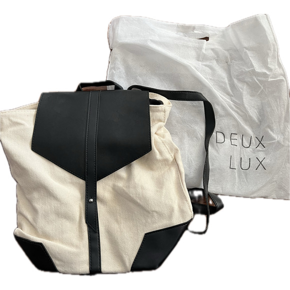 Deux Lux black cream canvas faux leather flap close backpack - Picture 1 of 4